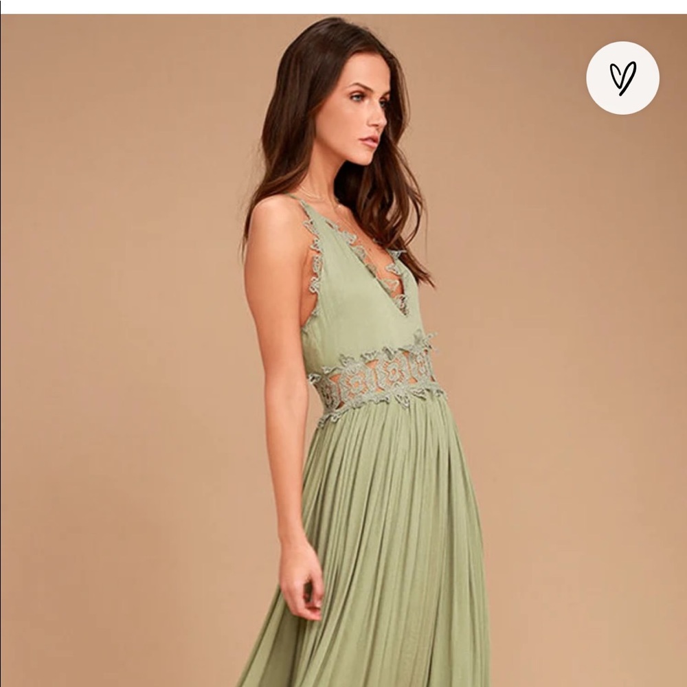 Lulu’s This is Love Sage Green Lace Maxi Dress